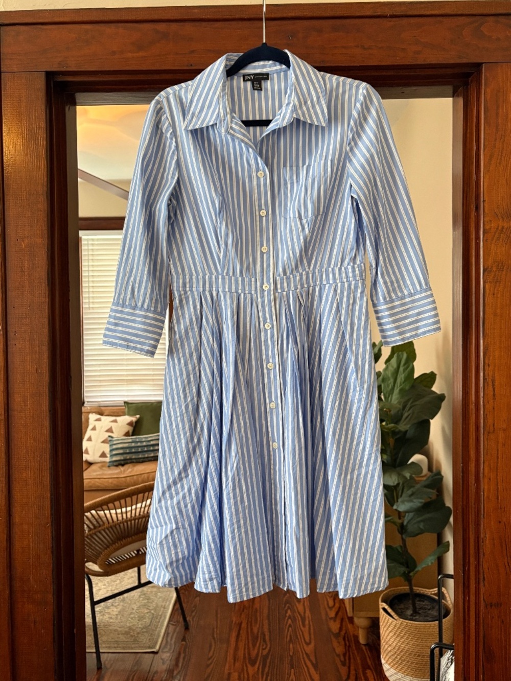 JNY Jones New York Blue & White Striped Shirt Dress - Size 6